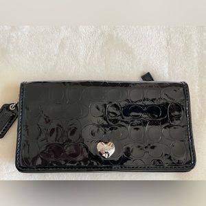 Coach black patent leather signature clutch